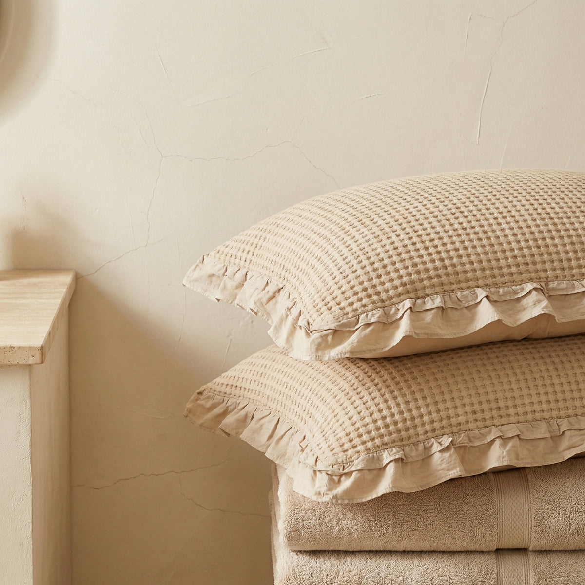 Waffle Weave Cotton Pillowcases with Ruffle Set of 2-Bedding & Bath > Pillowcases-casanuva-casanuva
