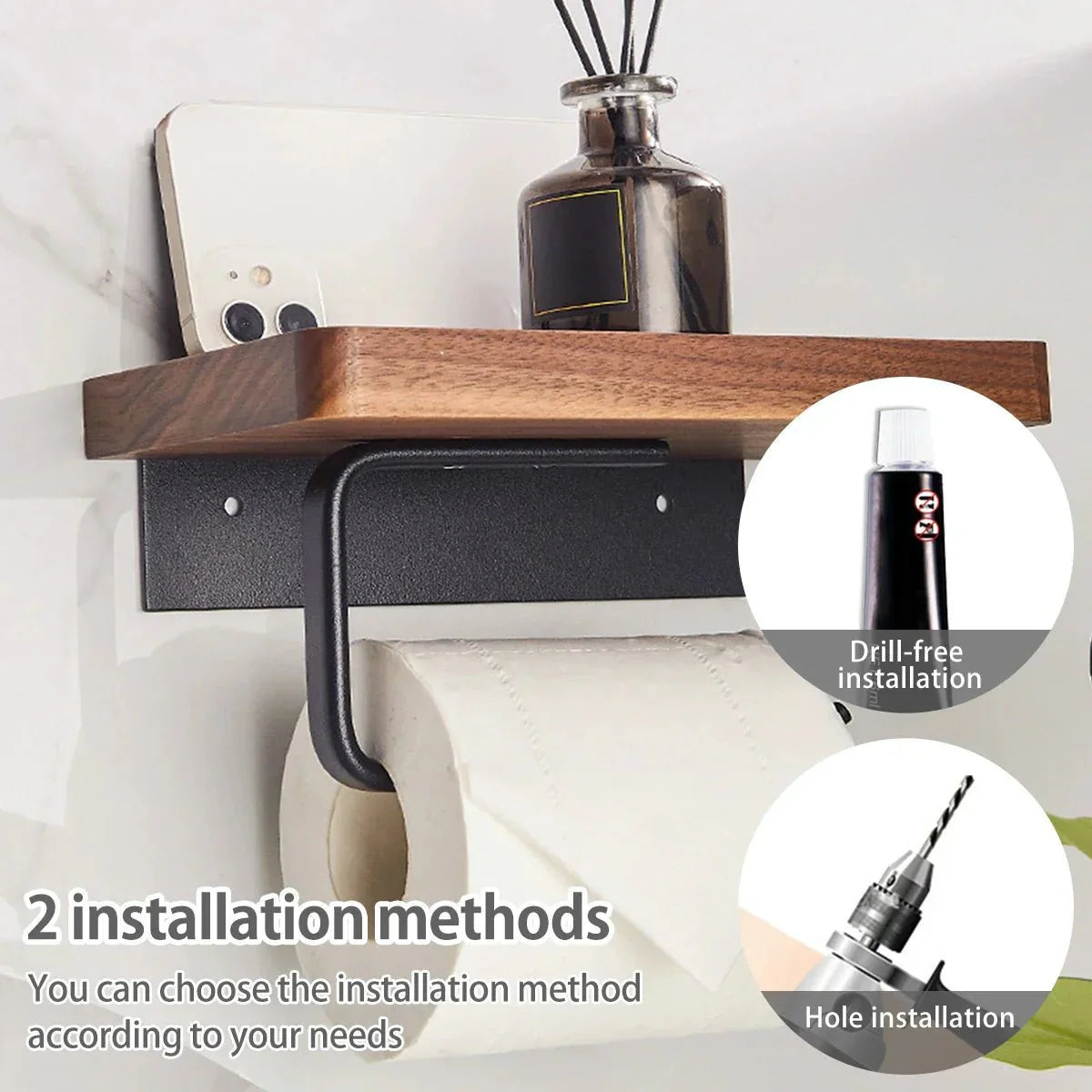 Wall Mounted Walnut Toilet Paper Holder with Shelf-Bedding & Bath > Bathroom Accessories-casanuva-casanuva