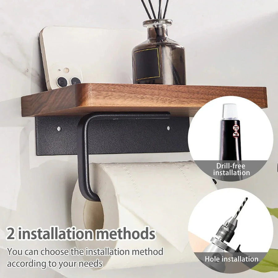 Wall Mounted Walnut Toilet Paper Holder with Shelf-Bedding & Bath > Bathroom Accessories-casanuva-casanuva
