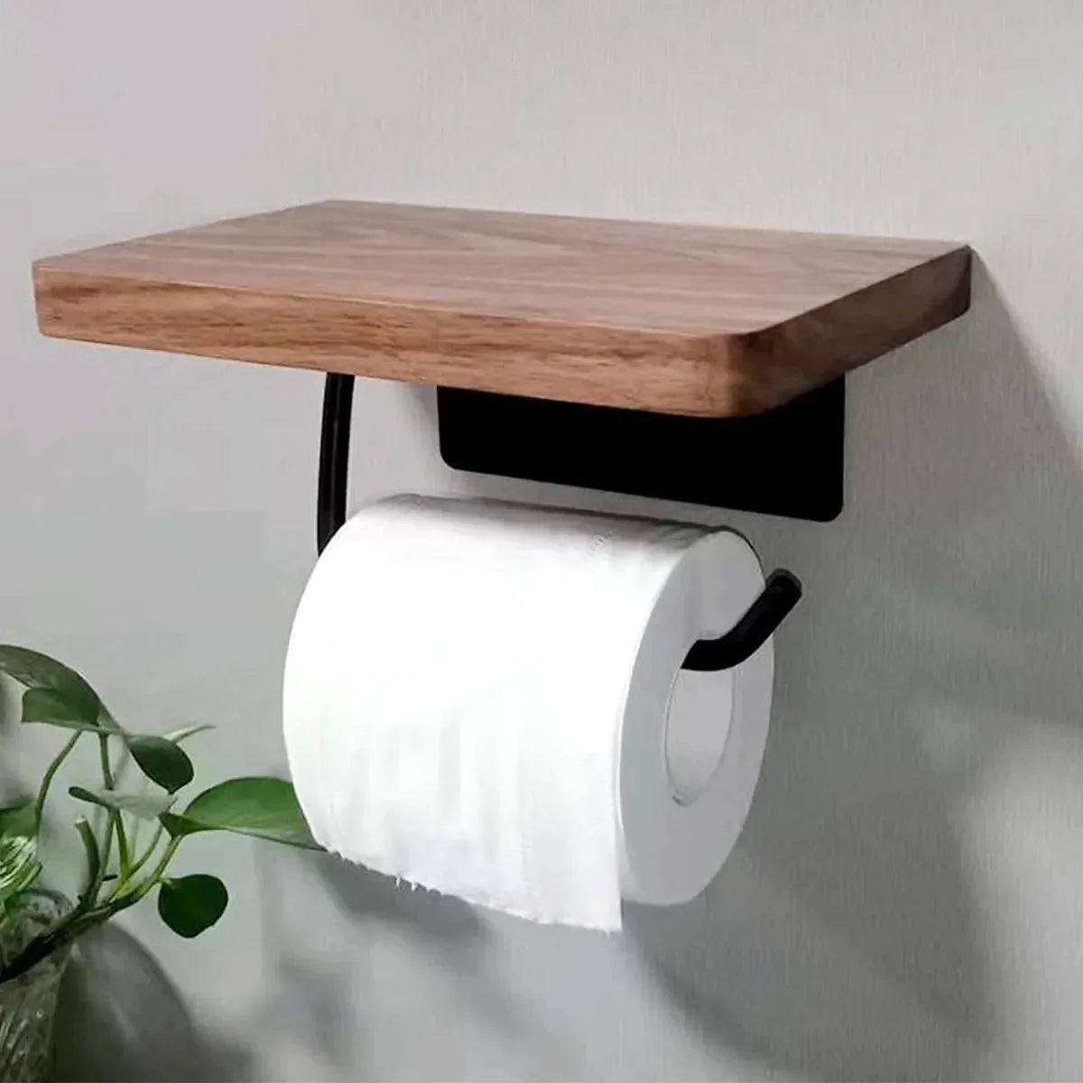 Wall Mounted Walnut Toilet Paper Holder with Shelf-Bedding & Bath > Bathroom Accessories-casanuva-Wood-casanuva