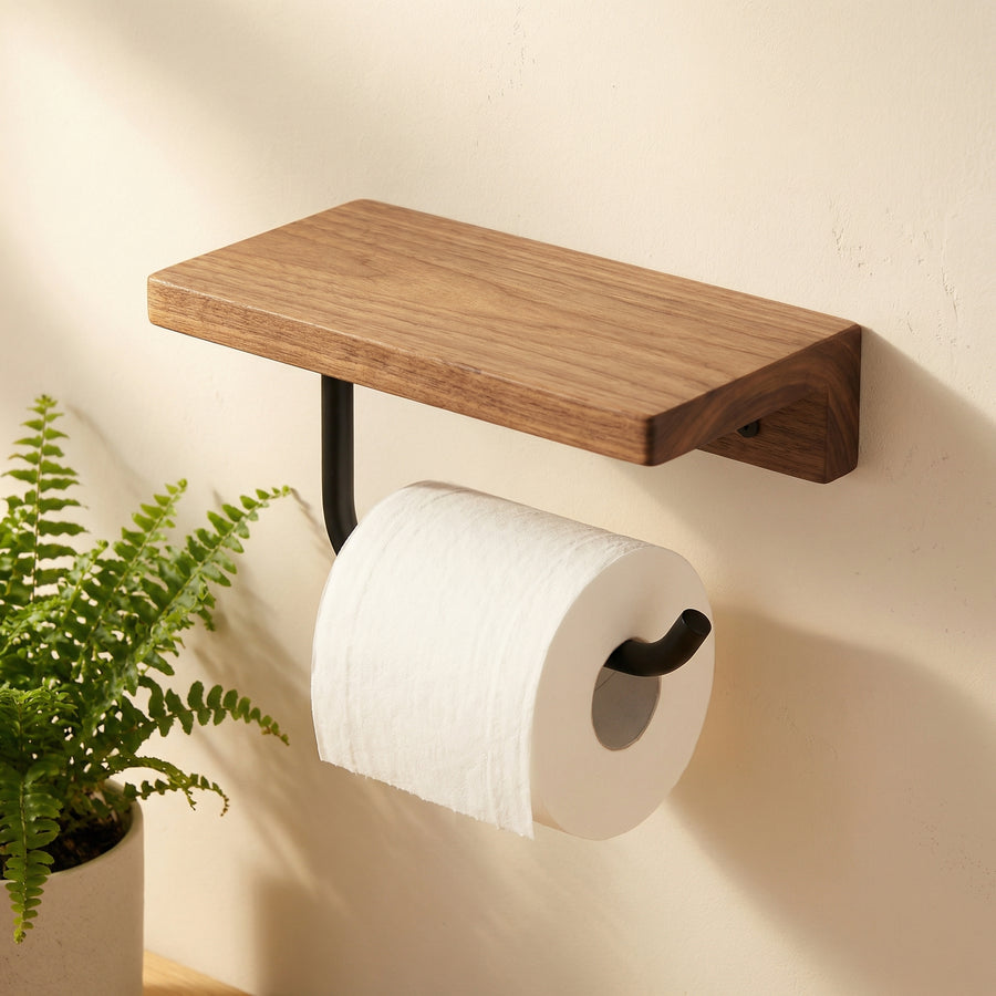 Wall Mounted Walnut Toilet Paper Holder with Shelf-Bedding & Bath > Bathroom Accessories-casanuva-casanuva
