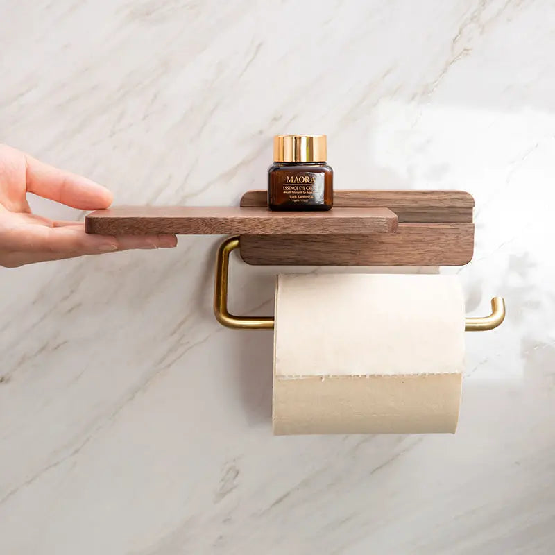 Walnut Roll Holder Stylish Wooden Wall Holder for Bathroom-Bedding & Bath > Bathroom Accessories-casanuva-1 roll-casanuva
