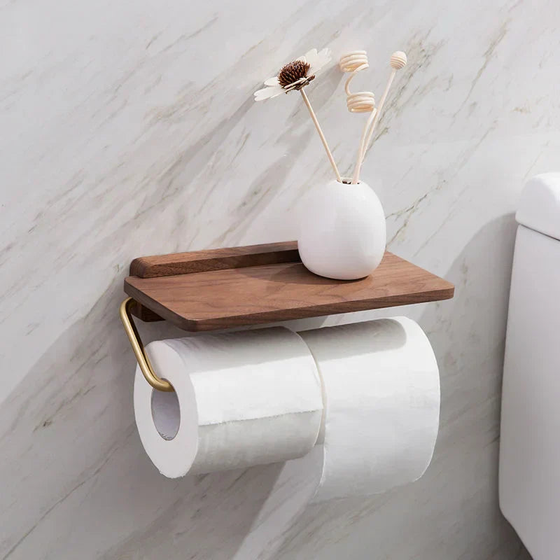 Walnut Roll Holder Stylish Wooden Wall Holder for Bathroom-Bedding & Bath > Bathroom Accessories-casanuva-2 rolls-casanuva