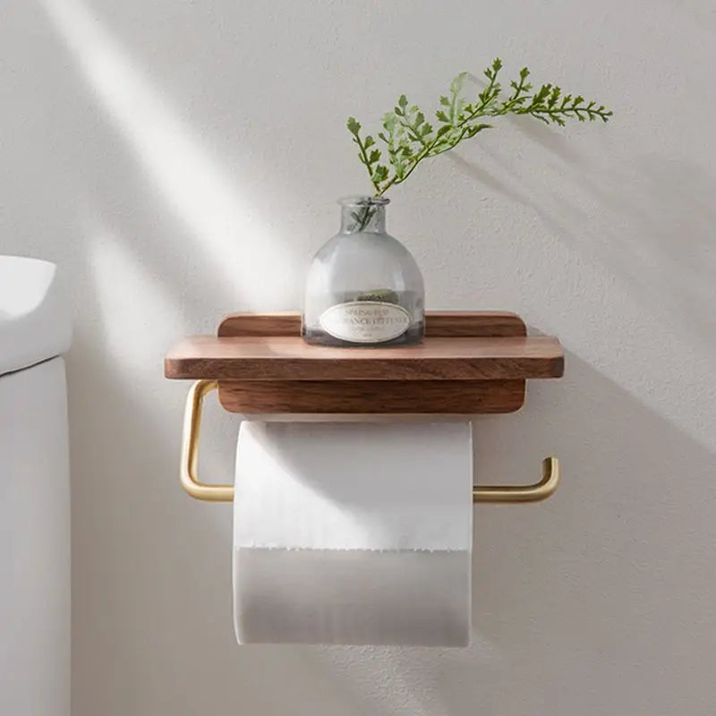 Walnut Roll Holder Stylish Wooden Wall Holder for Bathroom-Bedding & Bath > Bathroom Accessories-casanuva-casanuva