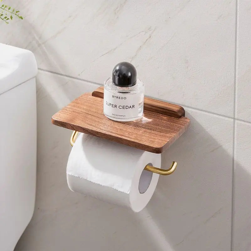 Walnut Roll Holder Stylish Wooden Wall Holder for Bathroom-Bedding & Bath > Bathroom Accessories-casanuva-casanuva