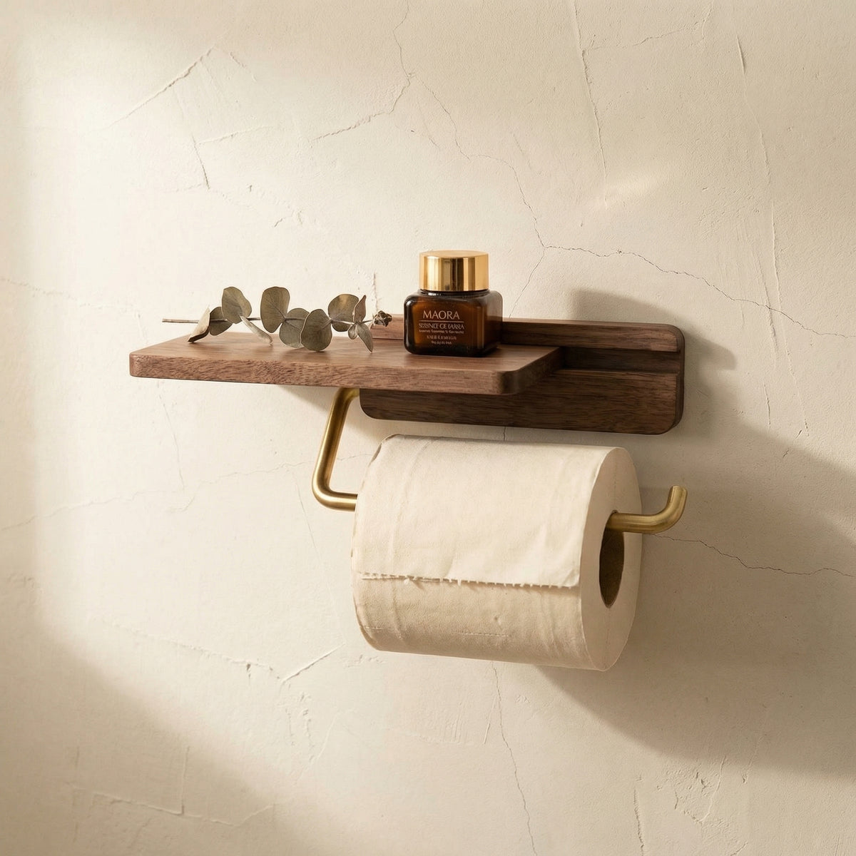 Walnut Roll Holder Stylish Wooden Wall Holder for Bathroom-Bedding & Bath > Bathroom Accessories-casanuva-casanuva
