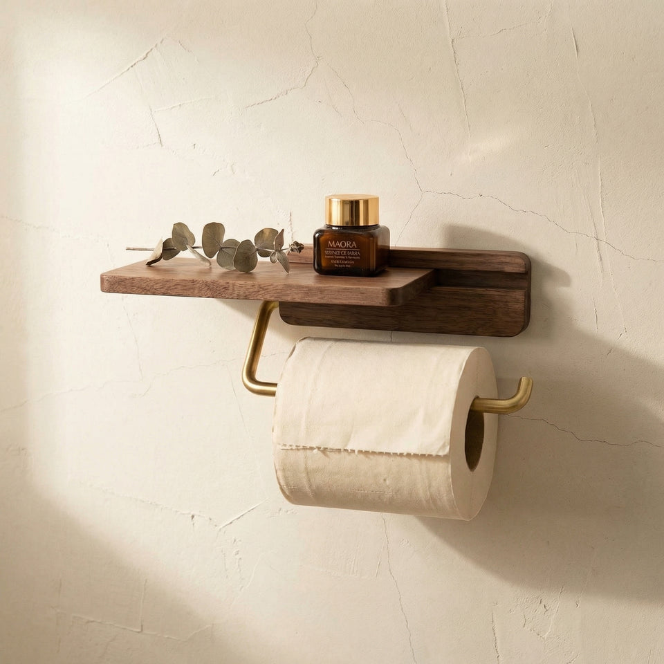 Walnut Roll Holder Stylish Wooden Wall Holder for Bathroom-Bedding & Bath > Bathroom Accessories-casanuva-casanuva
