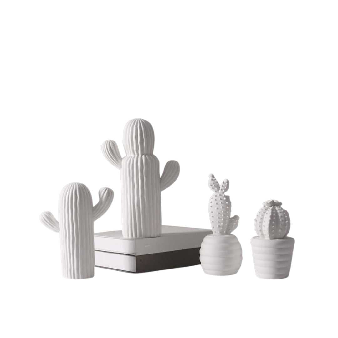 White Porcelain Cactus Collection-Home Decor > Decorative Accessories-casanuva-casanuva