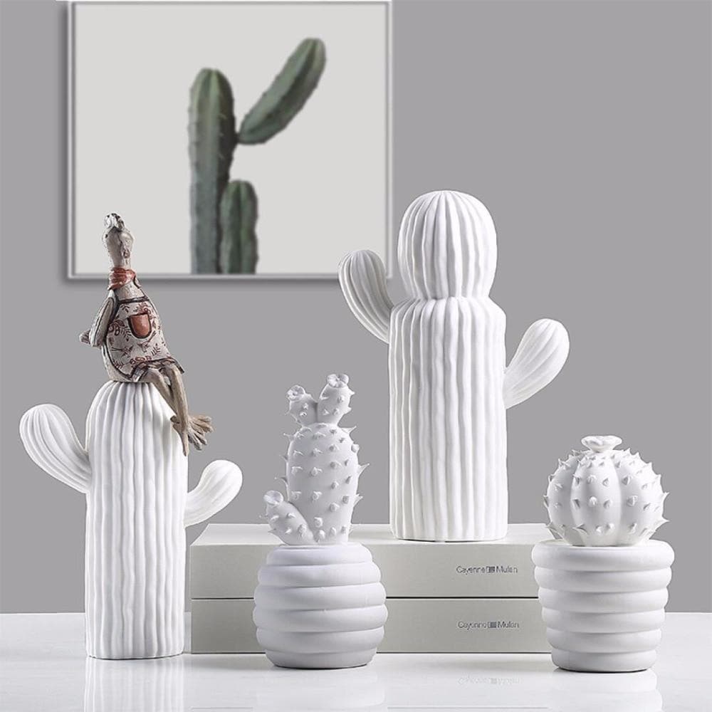 White Porcelain Cactus Collection-Home Decor > Decorative Accessories-casanuva-casanuva