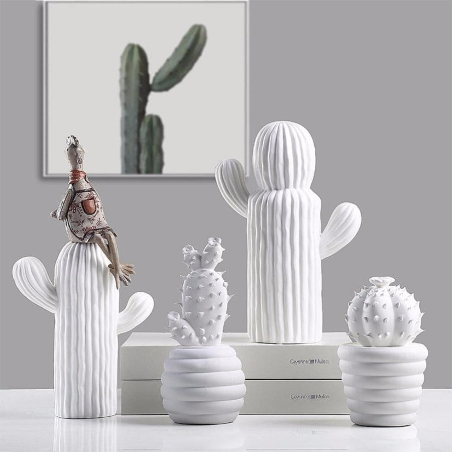 White Porcelain Cactus Collection-Home Decor > Decorative Accessories-casanuva-casanuva