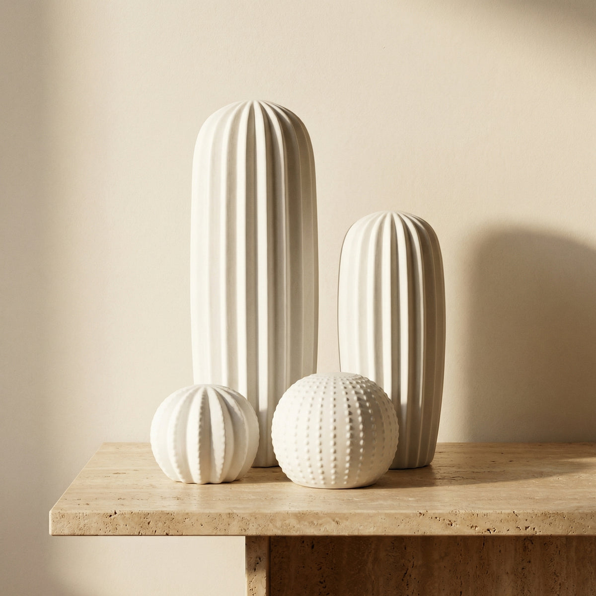 White Porcelain Cactus Collection-Home Decor > Decorative Accessories-casanuva-casanuva