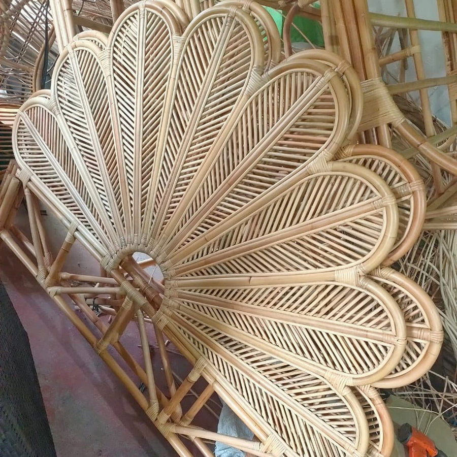 Wicker Headboard with Floral Pattern Handmade Woven Design-Furniture > Headboards-casanuva-casanuva