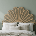 Wicker Headboard with Floral Pattern Handmade Woven Design-Furniture > Headboards-casanuva-Natural Wood-casanuva