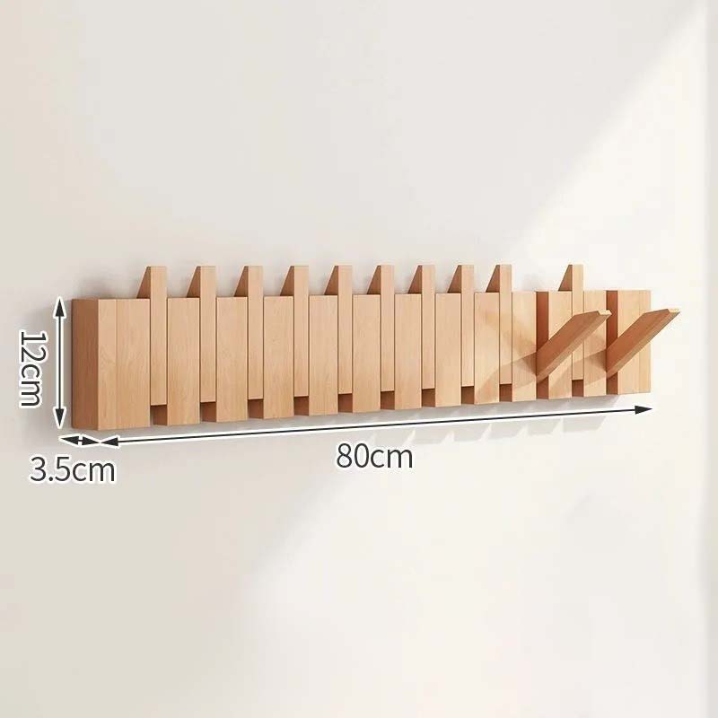 Wood Wall Hook Rack with Foldable Hooks Natural Finish-Home Decor > Decorative Accessories-casanuva-casanuva