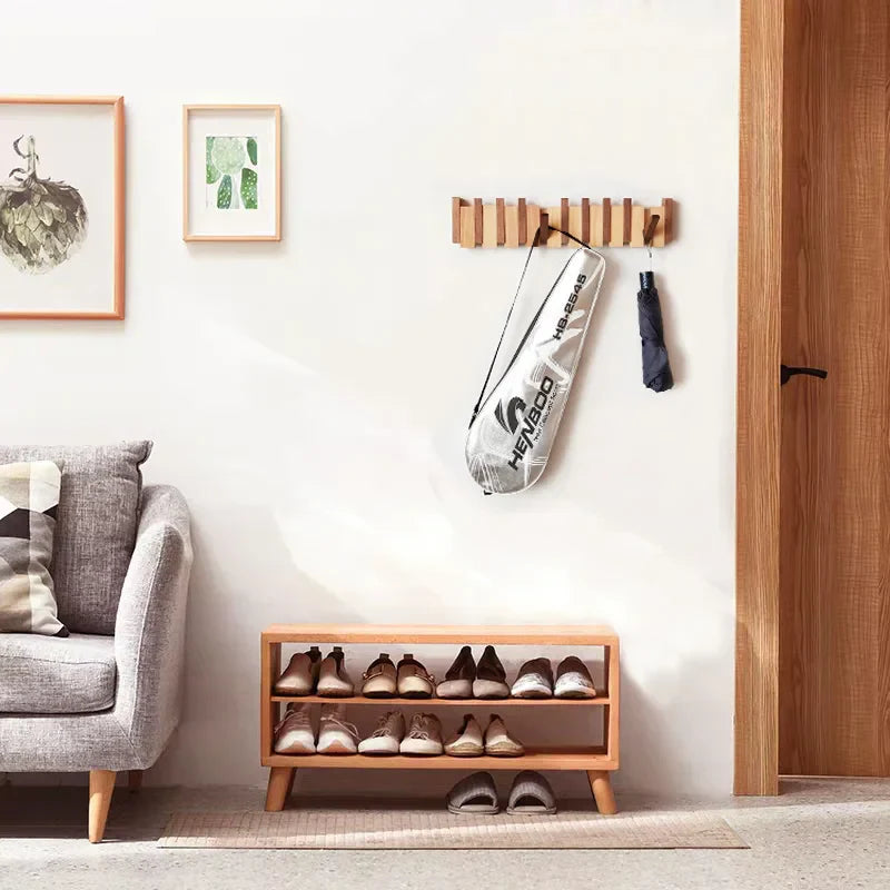 Wood Wall Hook Rack with Foldable Hooks Natural Finish-Home Decor > Decorative Accessories-casanuva-casanuva