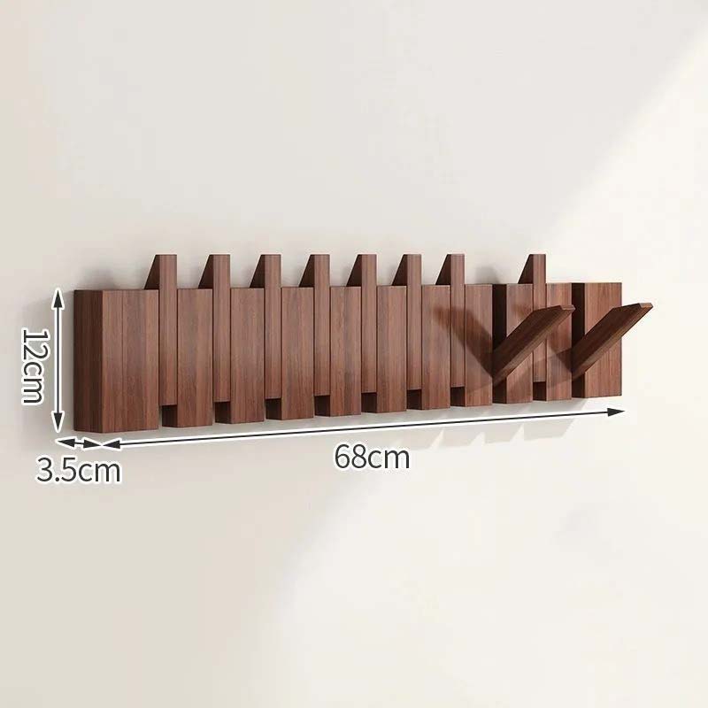 Wood Wall Hook Rack with Foldable Hooks Natural Finish-Home Decor > Decorative Accessories-casanuva-Walnut-1 5cm-casanuva