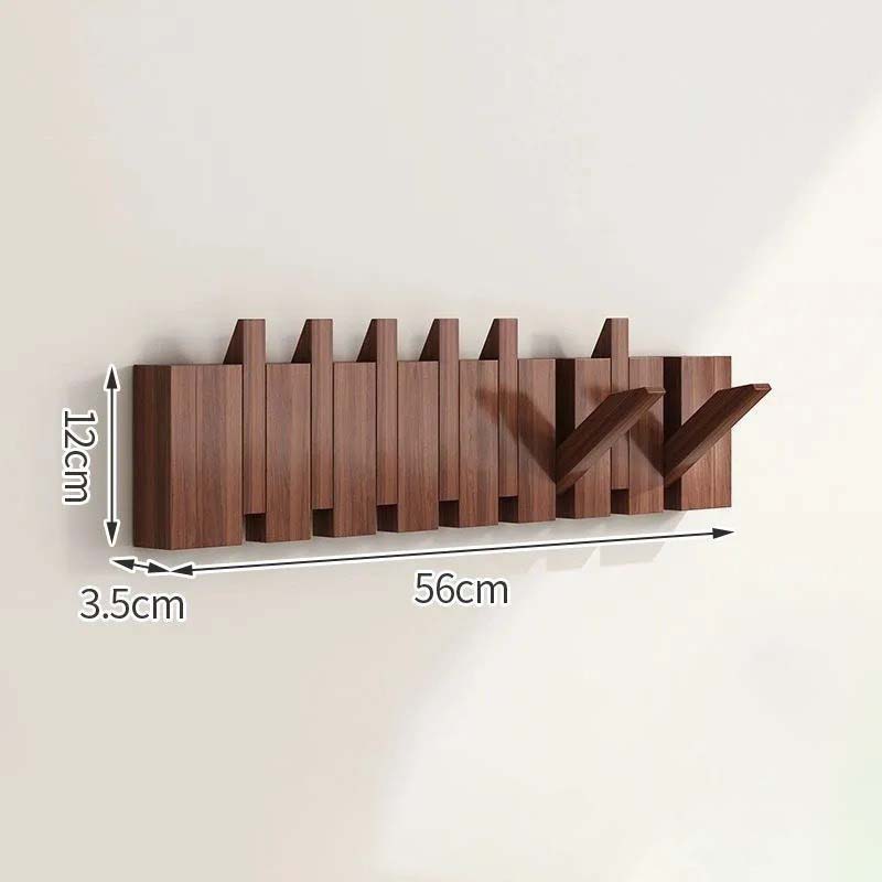 Wood Wall Hook Rack with Foldable Hooks Natural Finish-Home Decor > Decorative Accessories-casanuva-Walnut-8 Hooks 56x12cm-casanuva