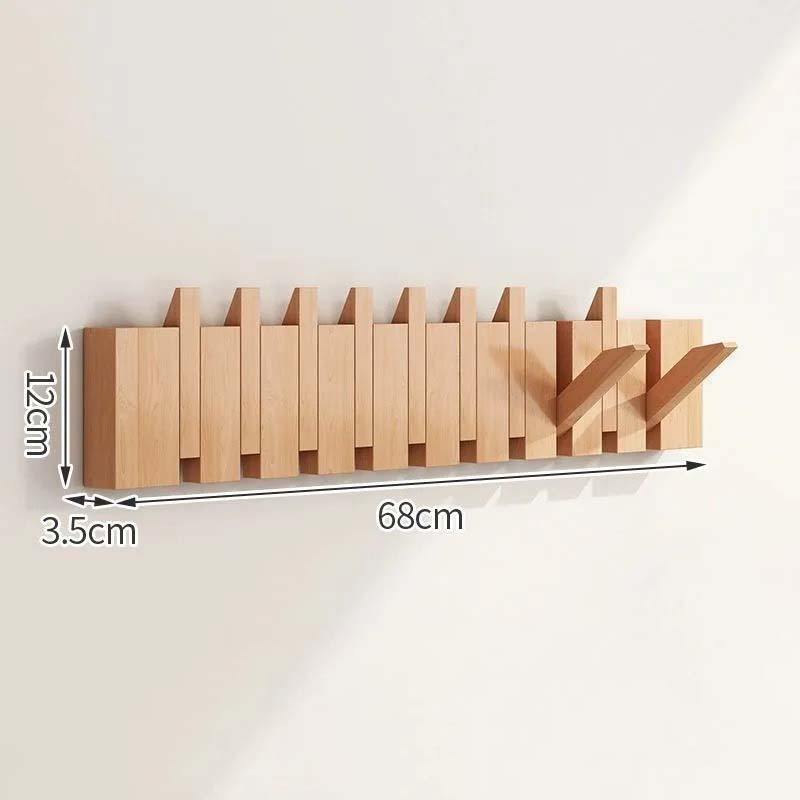 Wood Wall Hook Rack with Foldable Hooks Natural Finish-Home Decor > Decorative Accessories-casanuva-Wood-1 5cm-casanuva