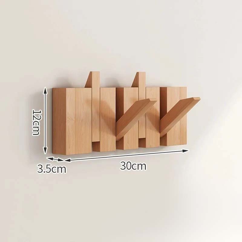 Wood Wall Hook Rack with Foldable Hooks Natural Finish-Home Decor > Decorative Accessories-casanuva-Wood-5cm-casanuva