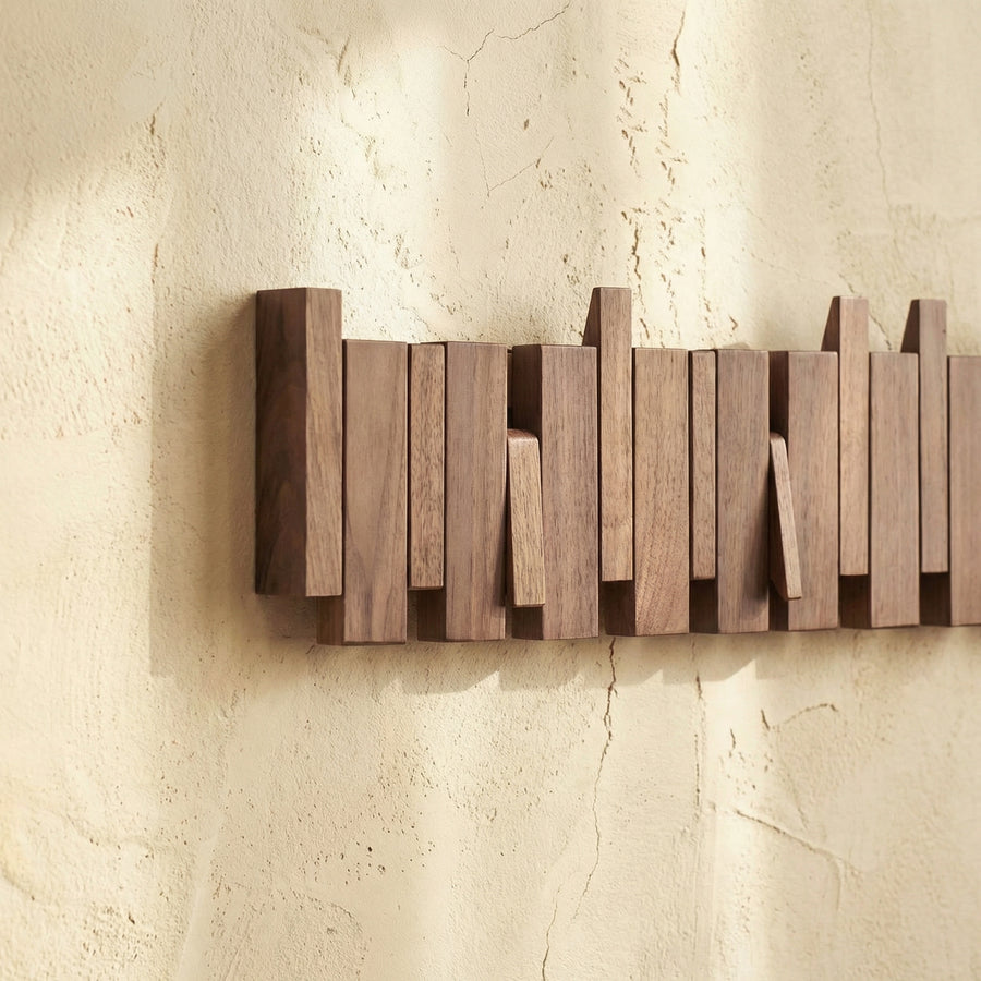 Wood Wall Hook Rack with Foldable Hooks Natural Finish-Home Decor > Decorative Accessories-casanuva-casanuva