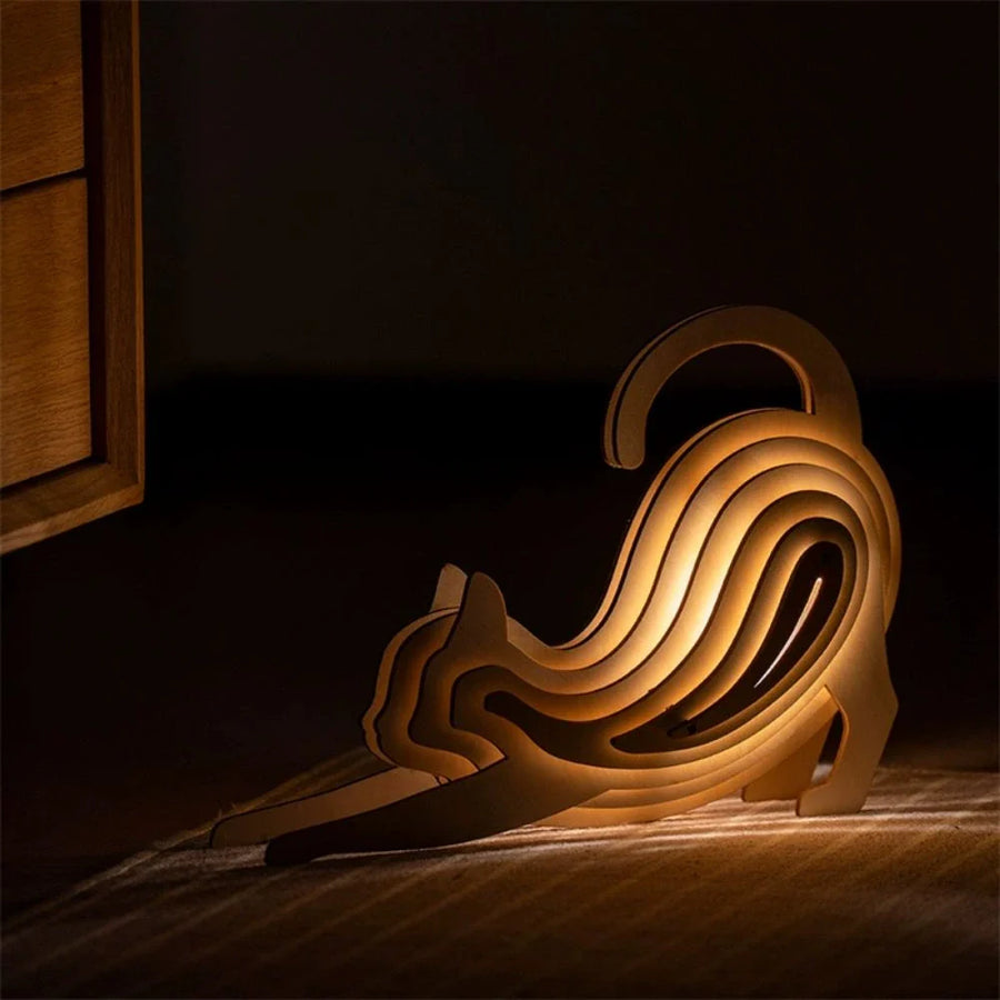 Wooden Animal Night Light-Lighting > Ambient Lighting-casanuva-Lazy Cat-casanuva