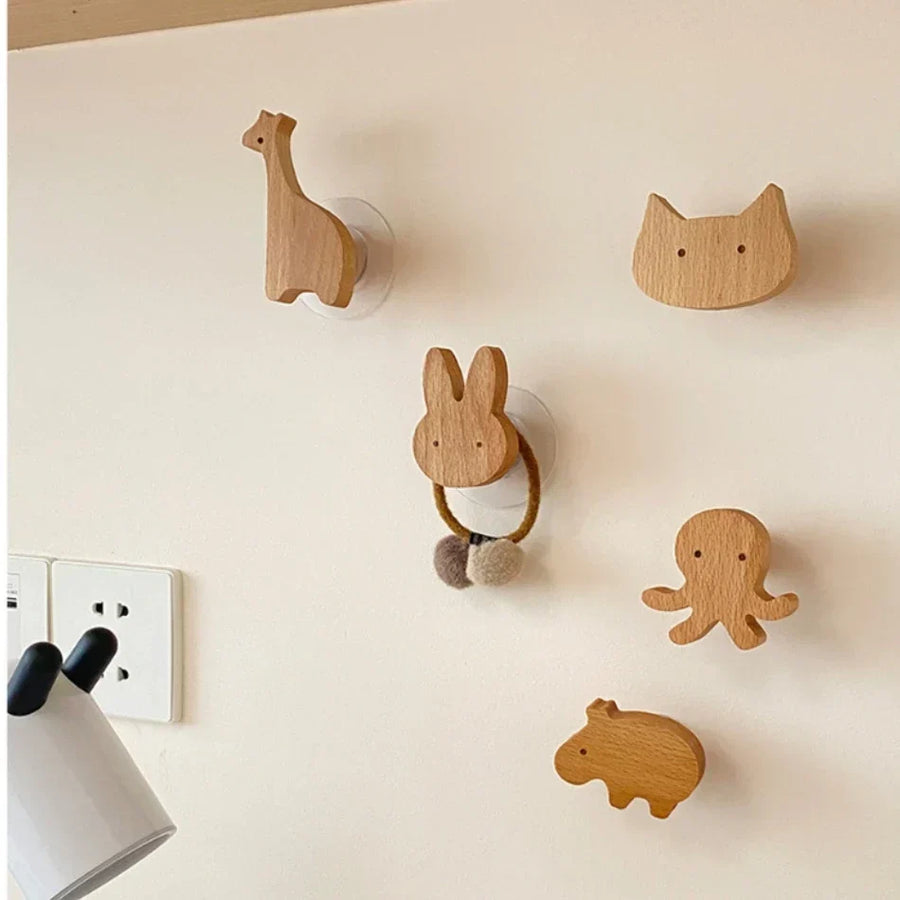 Wooden Animal Wall Hooks Coat Rack Adhesive Hook Set-Home Decor > Decorative Accessories-casanuva-casanuva