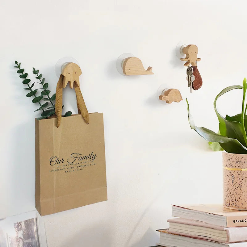 Wooden Animal Wall Hooks Coat Rack Adhesive Hook Set-Home Decor > Decorative Accessories-casanuva-casanuva