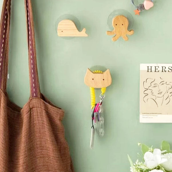 Wooden Animal Wall Hooks Coat Rack Adhesive Hook Set-Home Decor > Decorative Accessories-casanuva-Cat-casanuva