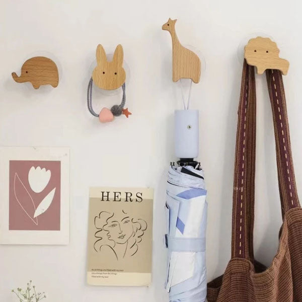 Wooden Animal Wall Hooks Coat Rack Adhesive Hook Set-Home Decor > Decorative Accessories-casanuva-Giraffe-casanuva