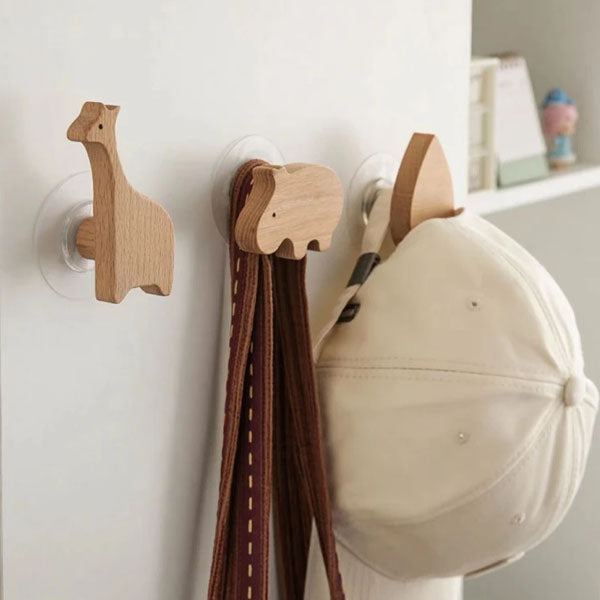 Wooden Animal Wall Hooks Coat Rack Adhesive Hook Set-Home Decor > Decorative Accessories-casanuva-Hippopotamus-casanuva