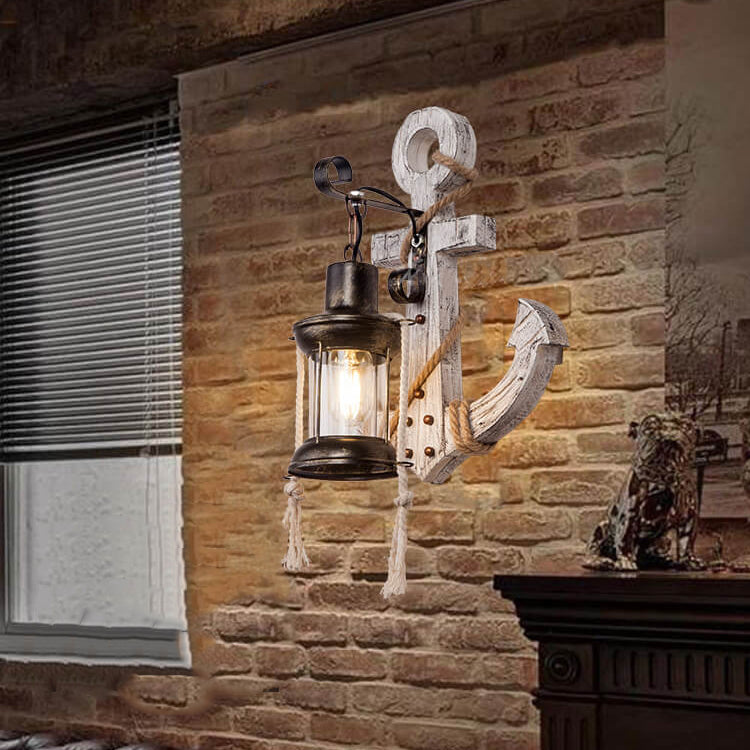Wooden Boat Anchor Wall Sconce Lamp 1-Light Industrial Vintage Design-Lighting > Wall Lights-casanuva-casanuva