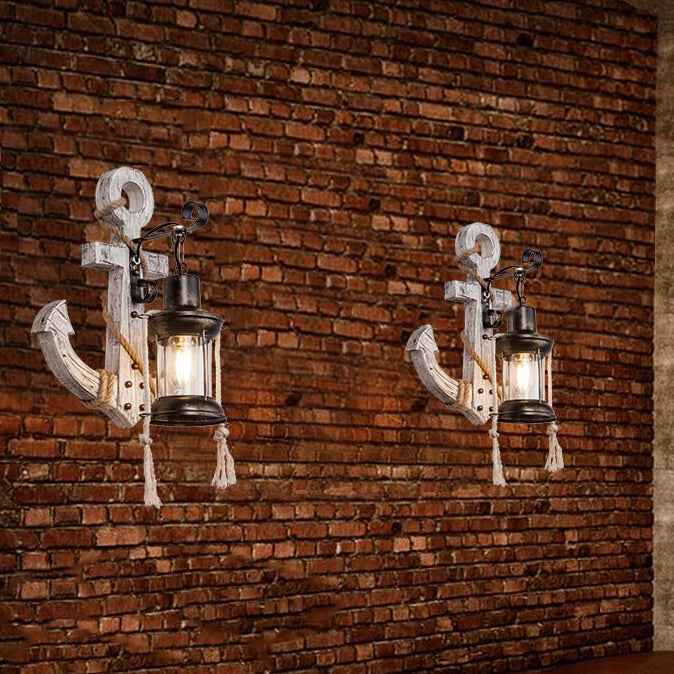Wooden Boat Anchor Wall Sconce Lamp 1-Light Industrial Vintage Design-Lighting > Wall Lights-casanuva-casanuva