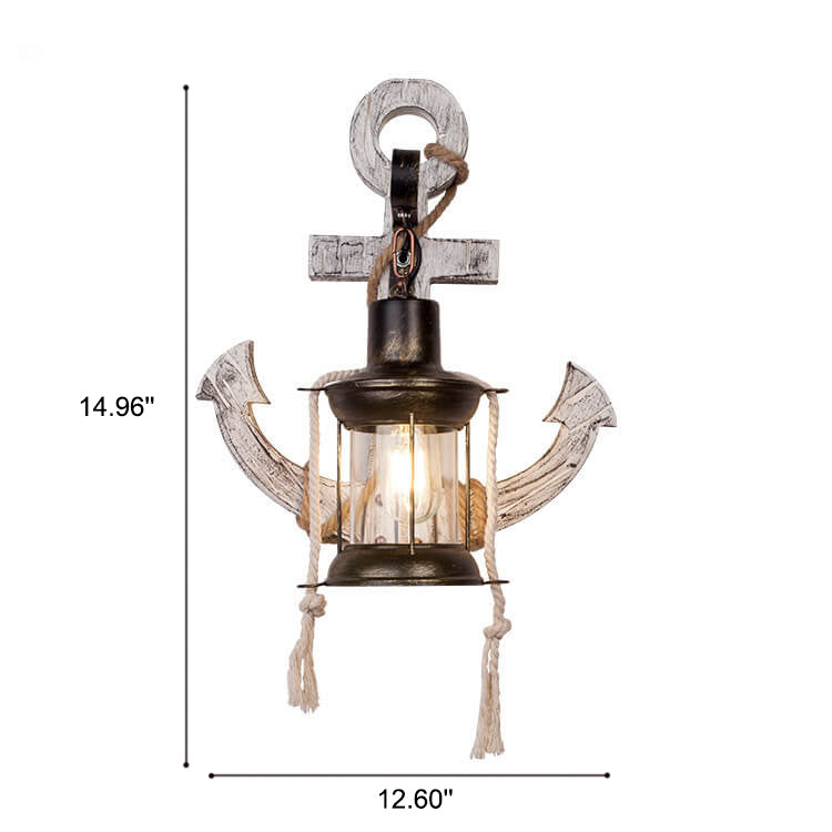 Wooden Boat Anchor Wall Sconce Lamp 1-Light Industrial Vintage Design-Lighting > Wall Lights-casanuva-casanuva