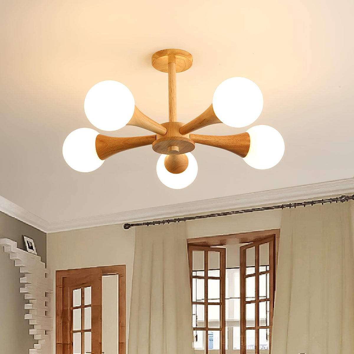 Wooden Chandelier with Natural Finish-Lighting > Chandeliers & Pendant Lights-casanuva-casanuva