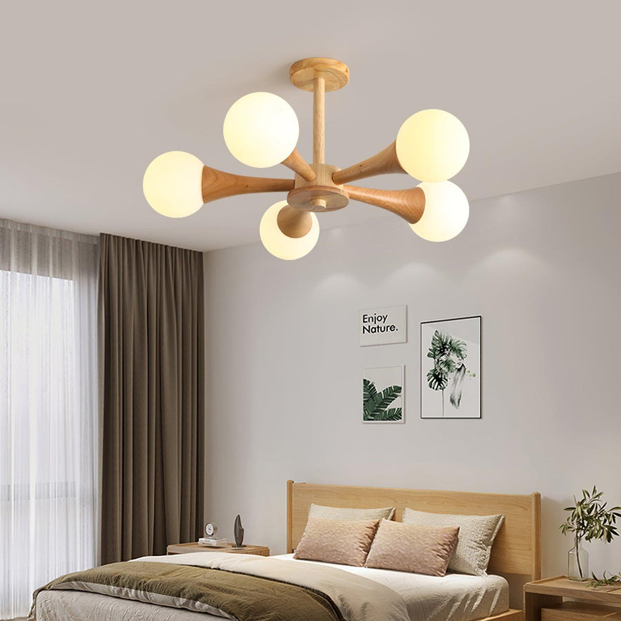 Wooden Chandelier with Natural Finish-Lighting > Chandeliers & Pendant Lights-casanuva-casanuva