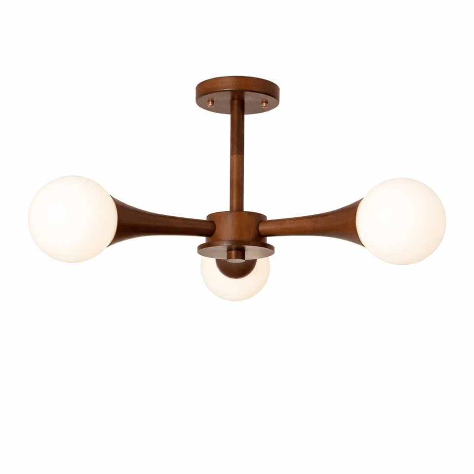 Wooden Chandelier with Natural Finish-Lighting > Chandeliers & Pendant Lights-casanuva-3 heads 24.0" x H 11.8"-Walnut Wood Color & White-casanuva