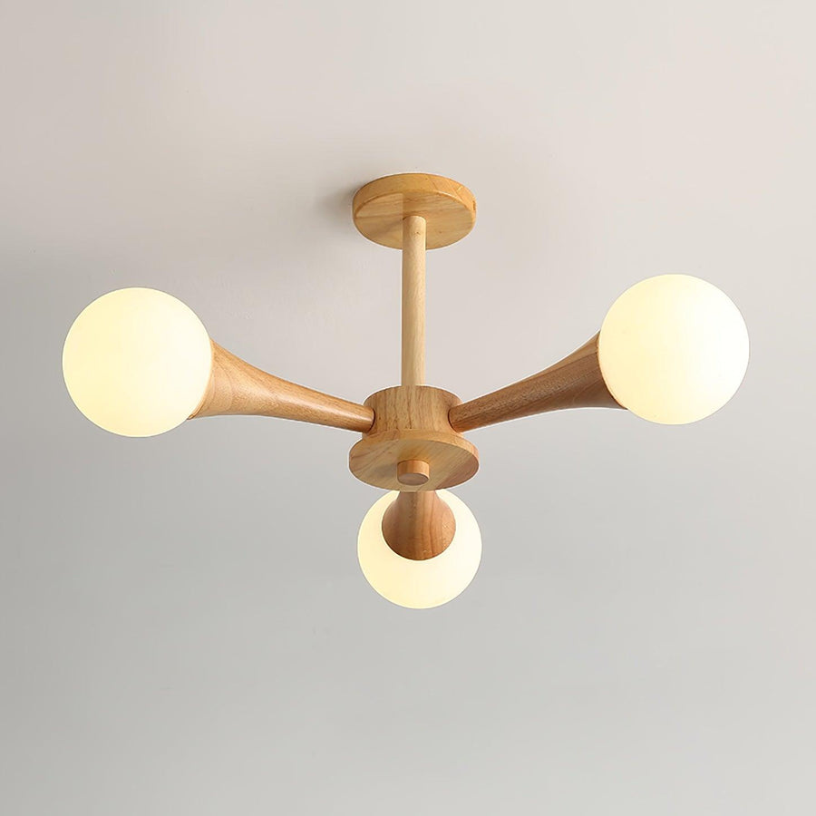 Wooden Chandelier with Natural Finish-Lighting > Chandeliers & Pendant Lights-casanuva-3 heads 24.0" x H 11.8"-Wood & White-casanuva