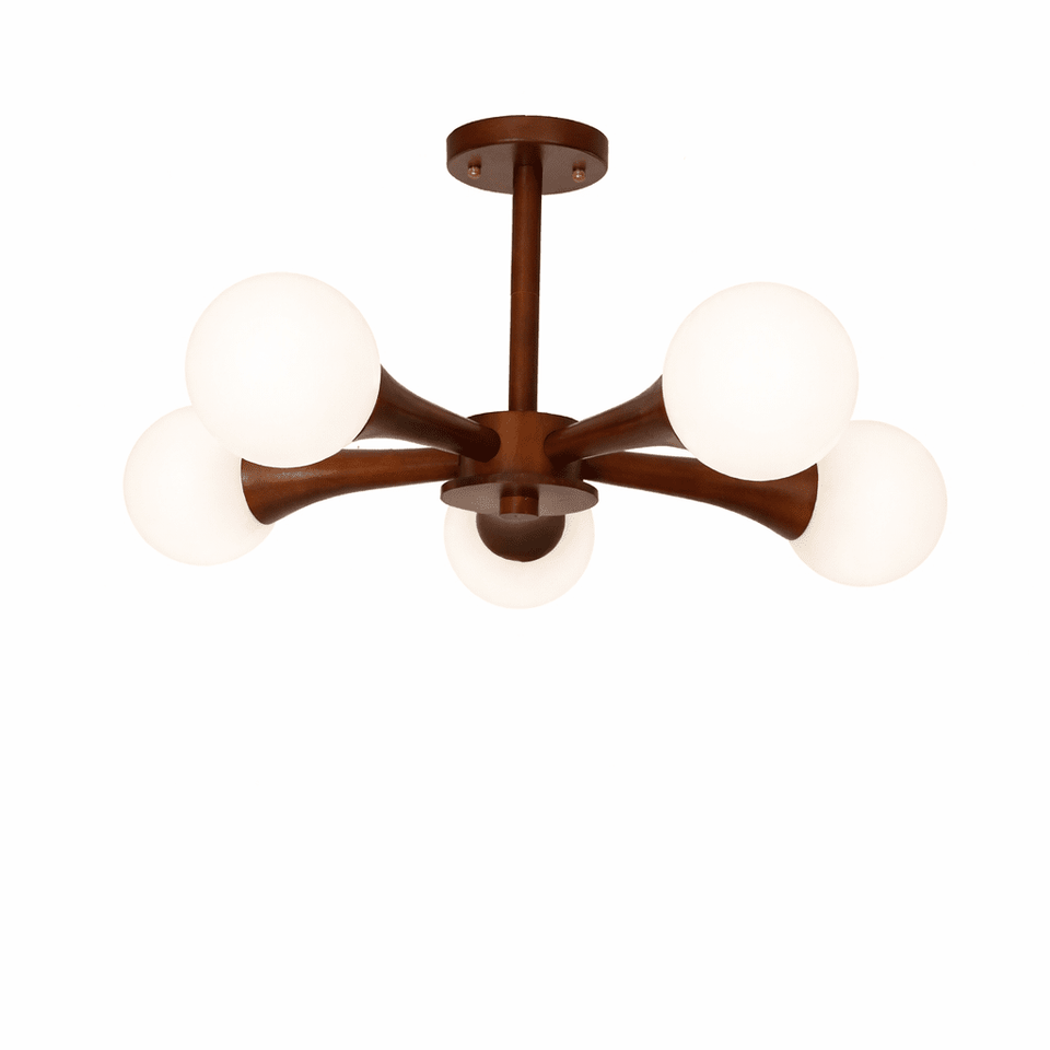 Wooden Chandelier with Natural Finish-Lighting > Chandeliers & Pendant Lights-casanuva-5 heads 25.6" x H 11.8"-Walnut Wood Color & White-casanuva