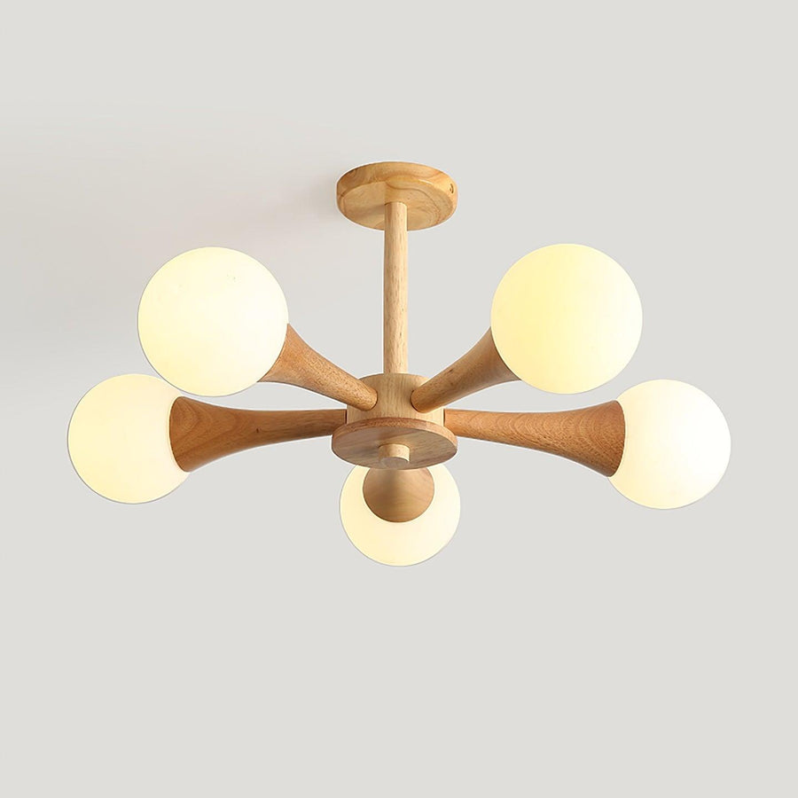 Wooden Chandelier with Natural Finish-Lighting > Chandeliers & Pendant Lights-casanuva-5 heads 25.6" x H 11.8"-Wood & White-casanuva