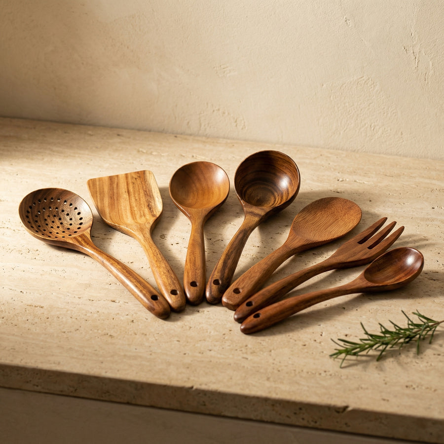 Wooden Cooking Utensil Set Handmade Teak Touch Premium Quality-Kitchen & Dining > Cooking Utensils-casanuva-casanuva