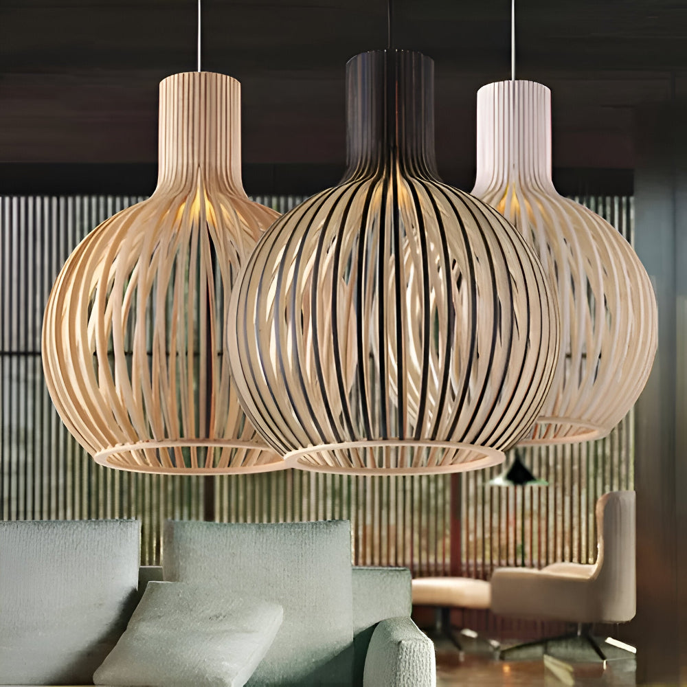 Wooden Pendant Light with Cage Shade Design-Lighting > Pendant Lights-casanuva-casanuva
