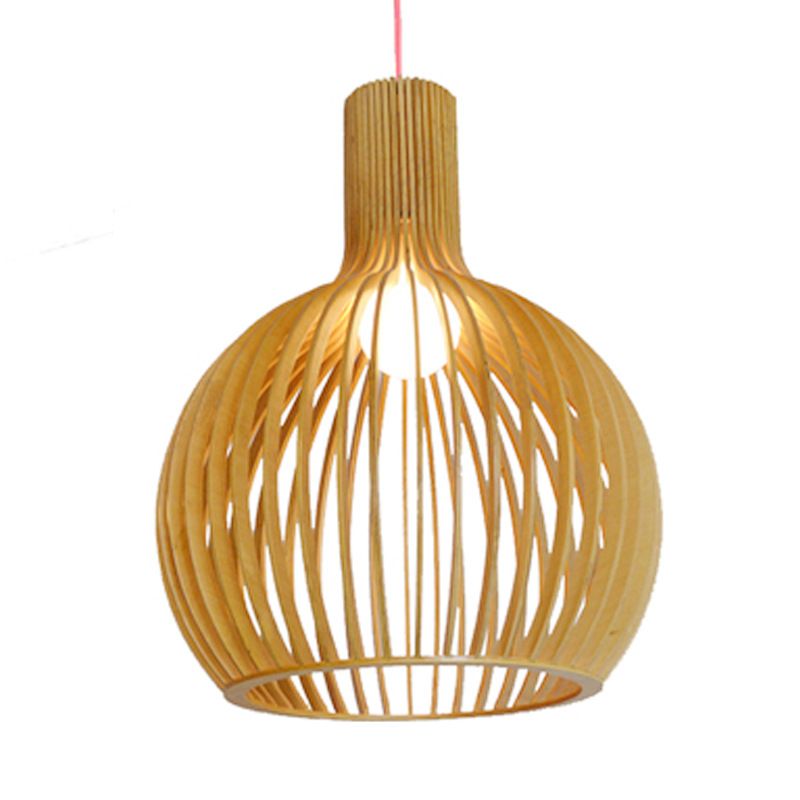 Wooden Pendant Light with Cage Shade Design-Lighting > Pendant Lights-casanuva-Wood-23cm-casanuva