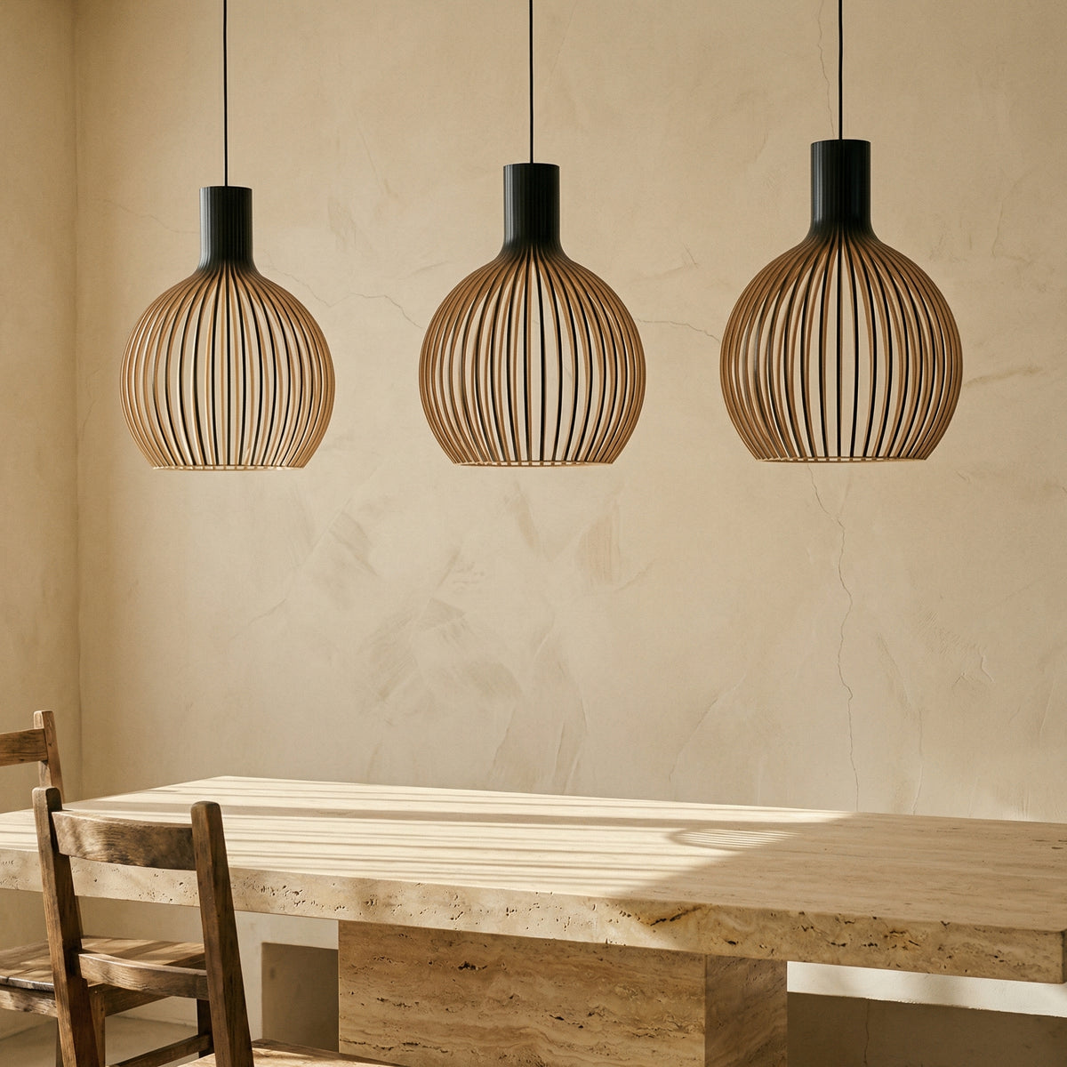 Wooden Pendant Light with Cage Shade Design-Lighting > Pendant Lights-casanuva-casanuva