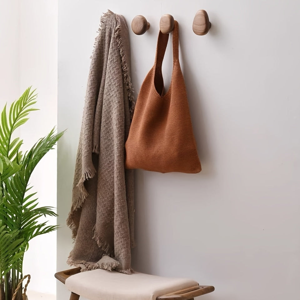 Wooden Round Wall Hooks Set for Coat and Hat Storage-Home Decor > Decorative Accessories-casanuva-casanuva
