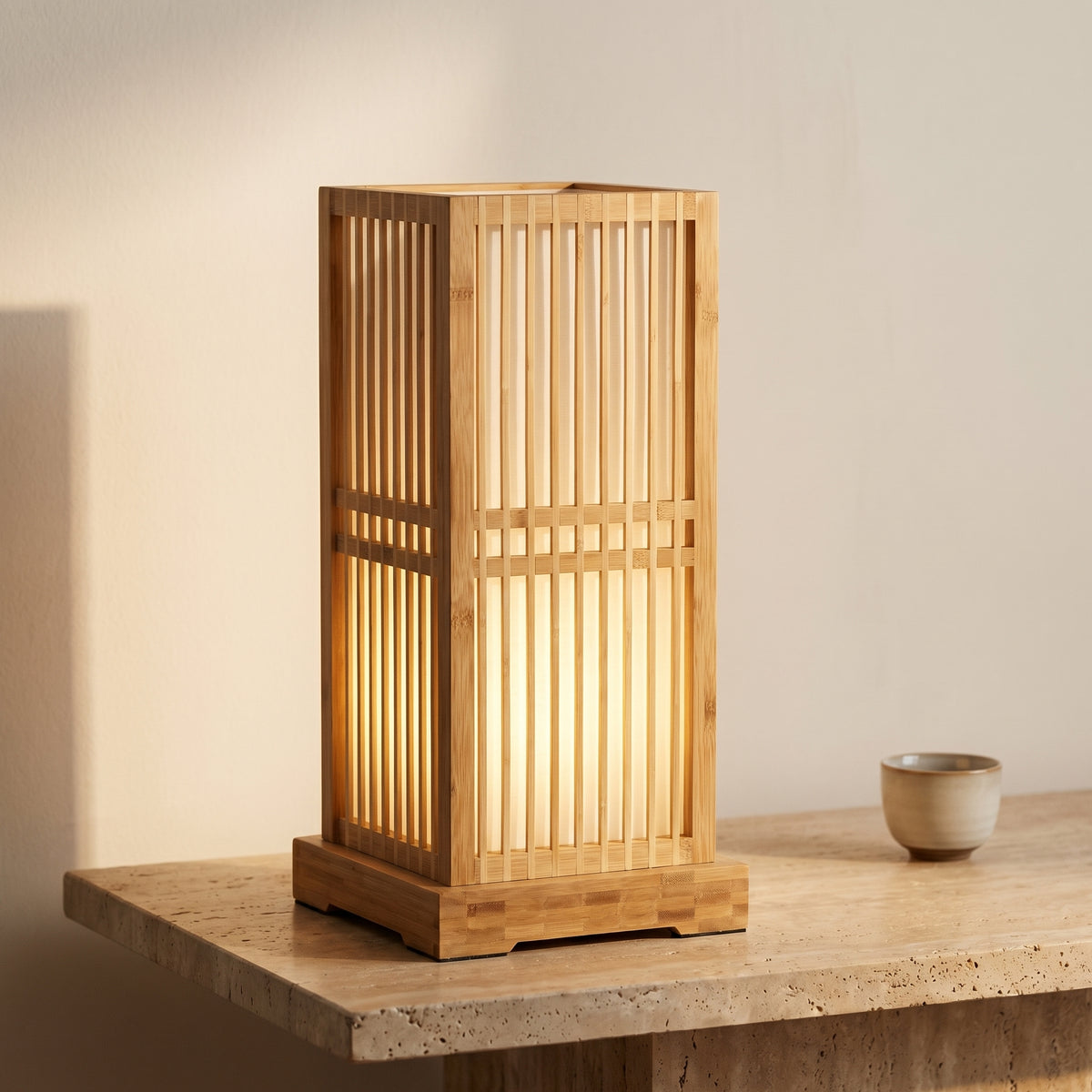 Wooden Square Column Table Lamp Japanese Minimalist Design-Lighting > Table Lamps-casanuva-casanuva