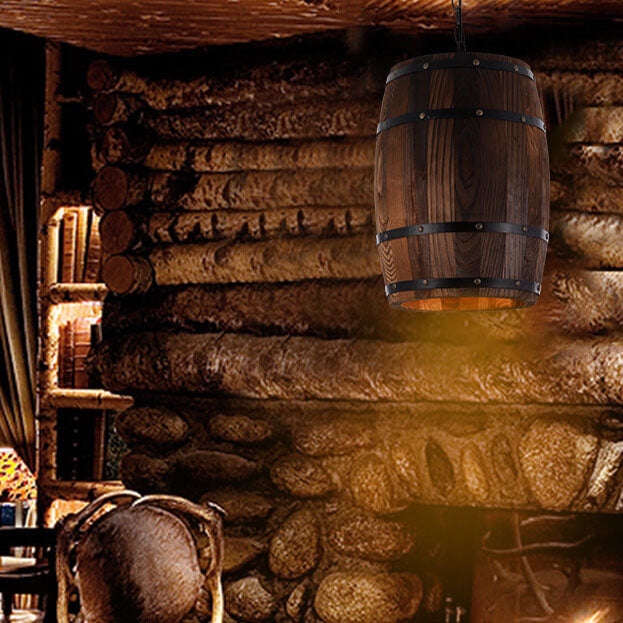 Wooden Wine Barrel Pendant Light 1-Light Fixture-Lighting > Pendant Lights-casanuva-casanuva