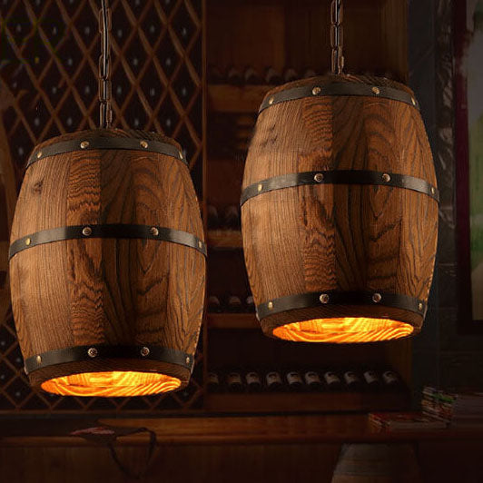 Wooden Wine Barrel Pendant Light 1-Light Fixture-Lighting > Pendant Lights-casanuva-casanuva
