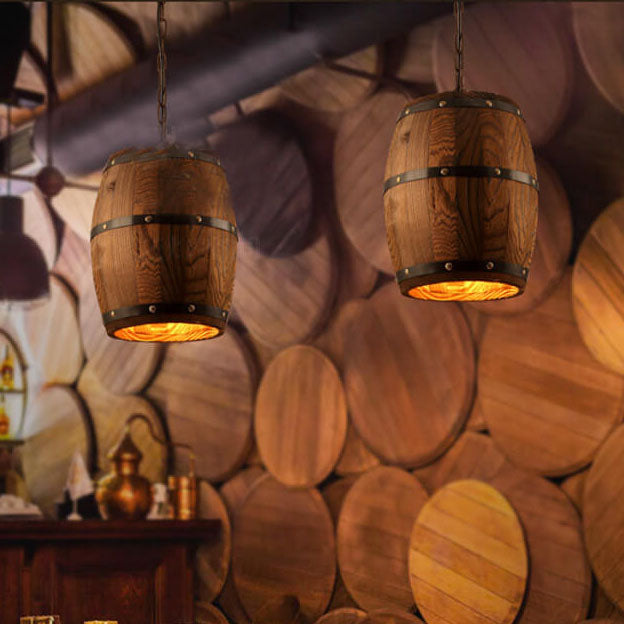 Wooden Wine Barrel Pendant Light 1-Light Fixture-Lighting > Pendant Lights-casanuva-casanuva