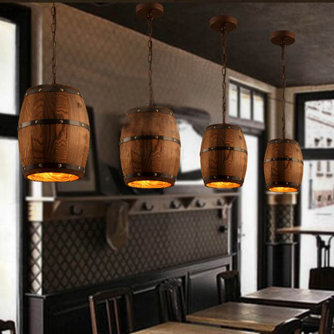 Wooden Wine Barrel Pendant Light 1-Light Fixture-Lighting > Pendant Lights-casanuva-9.84''-220V-240V-casanuva