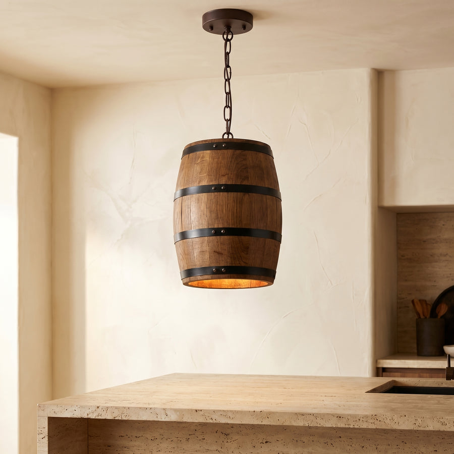 Wooden Wine Barrel Pendant Light 1-Light Fixture-Lighting > Pendant Lights-casanuva-casanuva